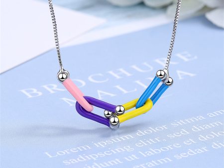 Multicolor Enamel & Silver-Plated Clasp Pendant Necklace For Sale