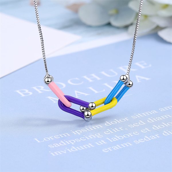 Multicolor Enamel & Silver-Plated Clasp Pendant Necklace For Sale