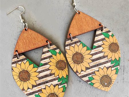 Yellow Wood & Silver-Plated Stripped Mum Drop Earrings Online