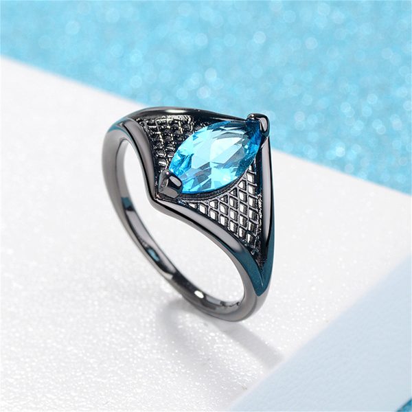 Sea Blue Crystal Black-Tone Marquise Web Ring Sale