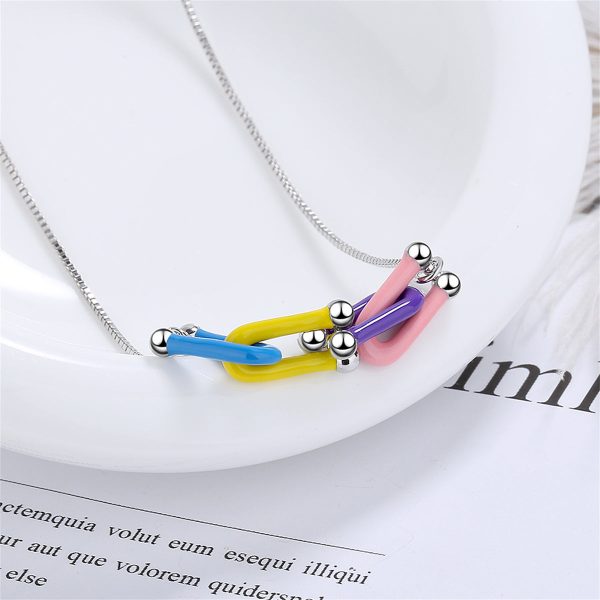 Multicolor Enamel & Silver-Plated Clasp Pendant Necklace For Sale