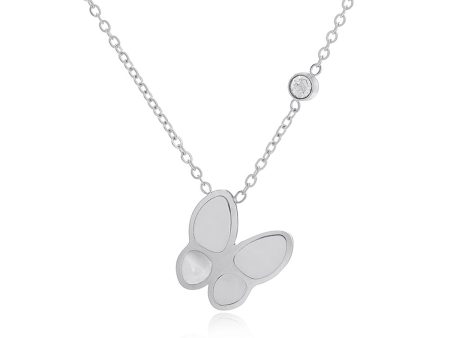 Cubic Zirconia & Stainless Steel Butterfly Pendant Necklace Online now