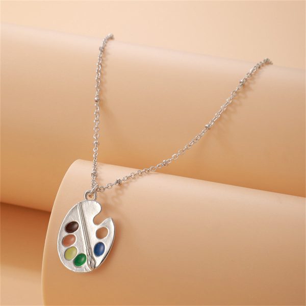 Silver-Plated Multicolor Paint Palette Pendant Necklace Online now