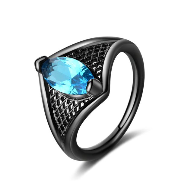 Sea Blue Crystal Black-Tone Marquise Web Ring Sale