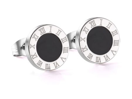 Black Acrylic & Silver-Plated Roman Numeral Stud Earrings Hot on Sale