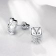 Cubic Zirconia & Silver-Plated Owl Stud Earrings Online Hot Sale