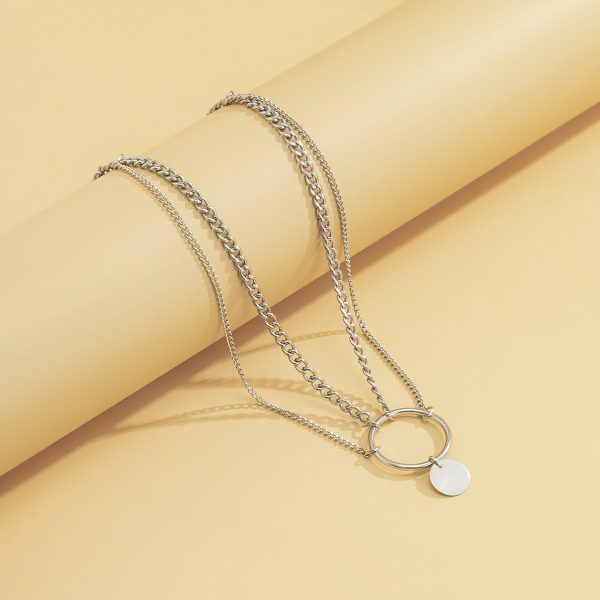 Silver-Plated Circle Layered Choker Necklace Cheap