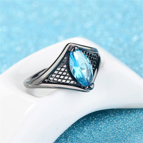 Sea Blue Crystal Black-Tone Marquise Web Ring Sale