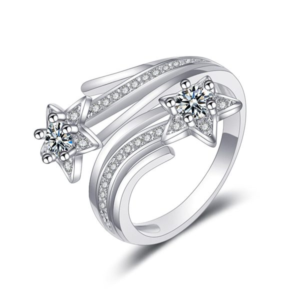 Crystal & Cubic Zirconia Star Bypass Ring Fashion