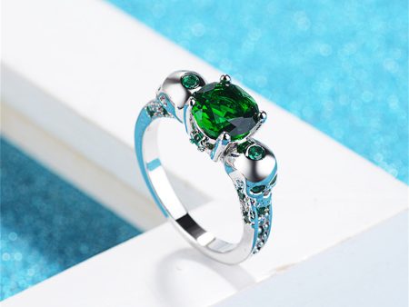 Green Crystal & Cubic Zirconia Skull-Accent Ring Online now