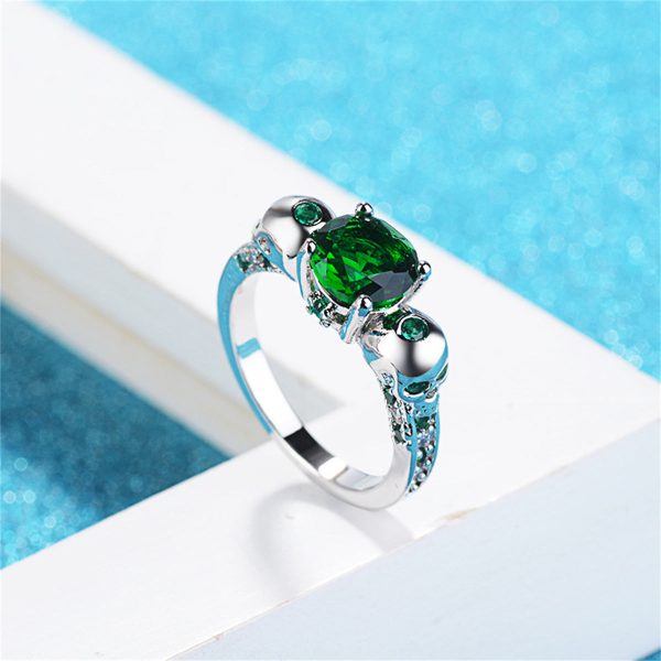 Green Crystal & Cubic Zirconia Skull-Accent Ring Online now