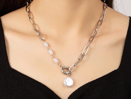 Pearl & Silver-Plated Pendant Necklace For Sale