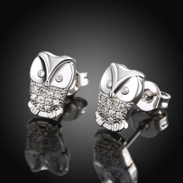 Cubic Zirconia & Silver-Plated Owl Stud Earrings Online Hot Sale