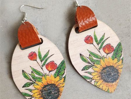 Yellow Wood & Silver-Plated Sunflower Drop Earrings Cheap