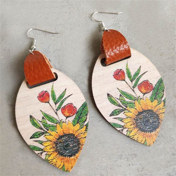 Yellow Wood & Silver-Plated Sunflower Drop Earrings Cheap