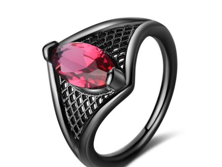 Red Crystal & Black-Tone Marquise-Cut Web Ring For Cheap