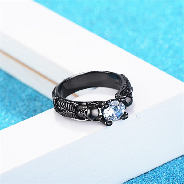 Crystal & Black-Tone Skeleton Ring For Sale