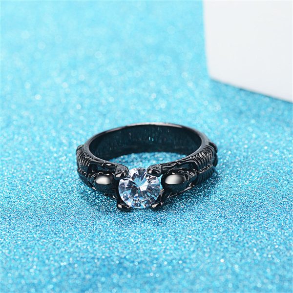 Crystal & Black-Tone Skeleton Ring For Sale