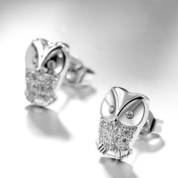 Cubic Zirconia & Silver-Plated Owl Stud Earrings Online Hot Sale