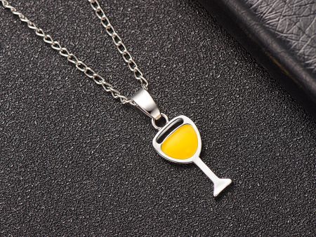 Yellow Enamel & Silver-Plated Wine Cup Pendant Necklace Supply