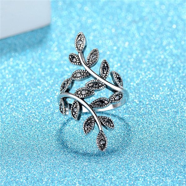 Cubic Zirconia & Silver-Plated Leaves Bypass Ring on Sale