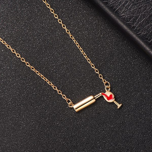 Red Enamel & 18K Gold-Plated Wine Pendant Necklace For Discount