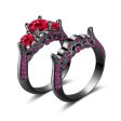 Red Crystal & Cubic Zirconia Botanical Ring Set For Cheap