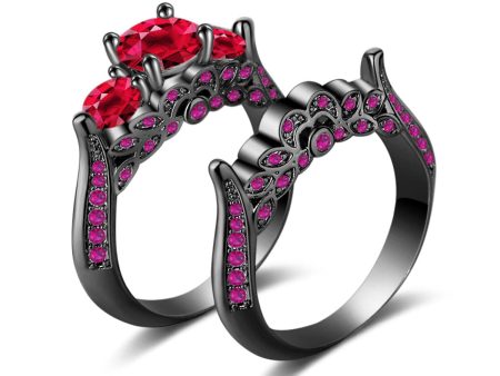 Red Crystal & Cubic Zirconia Botanical Ring Set For Cheap