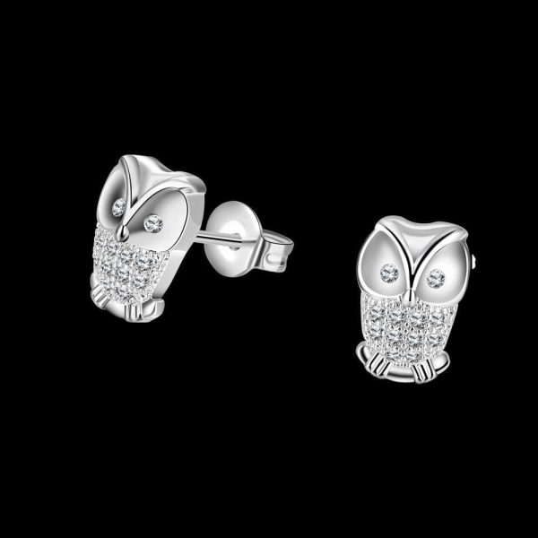 Cubic Zirconia & Silver-Plated Owl Stud Earrings Online Hot Sale