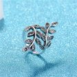 Cubic Zirconia & Silver-Plated Leaves Bypass Ring on Sale