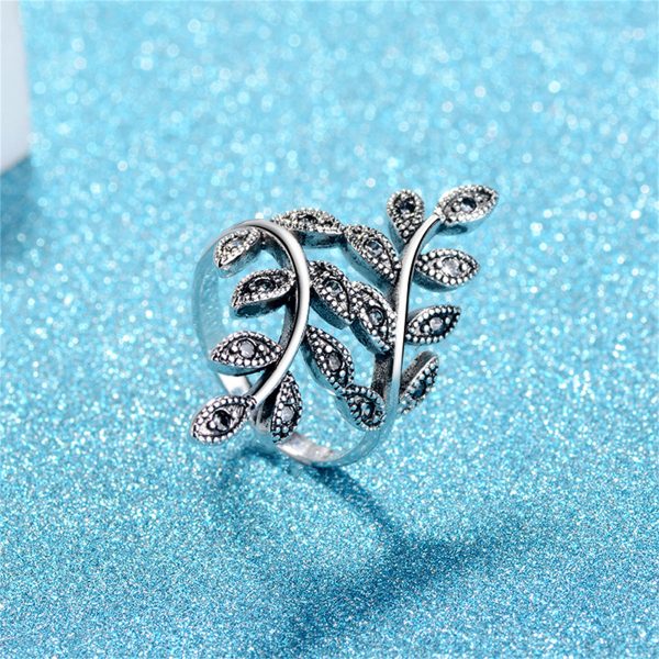 Cubic Zirconia & Silver-Plated Leaves Bypass Ring on Sale