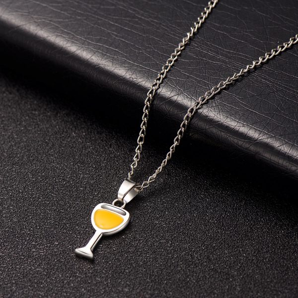 Yellow Enamel & Silver-Plated Wine Cup Pendant Necklace Supply