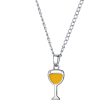 Yellow Enamel & Silver-Plated Wine Cup Pendant Necklace Supply