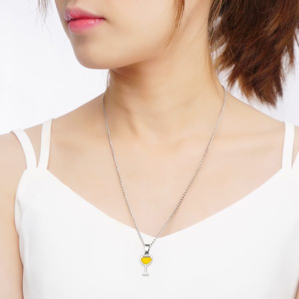 Yellow Enamel & Silver-Plated Wine Cup Pendant Necklace Supply