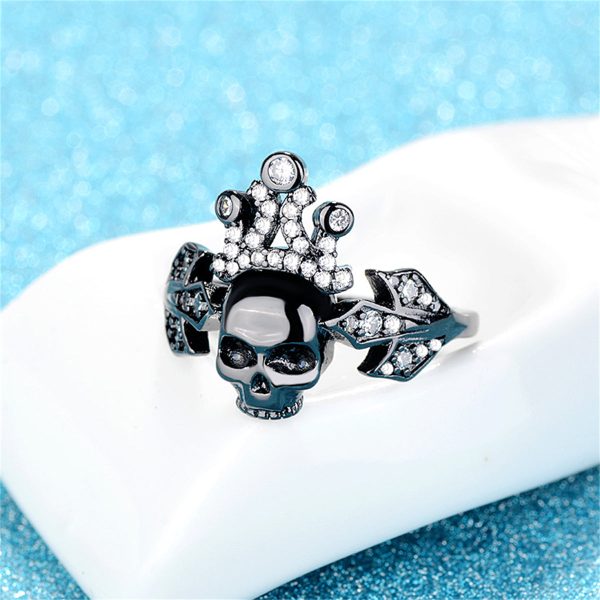 Cubic Zirconia & Black-Tone Crown Skull Ring Hot on Sale