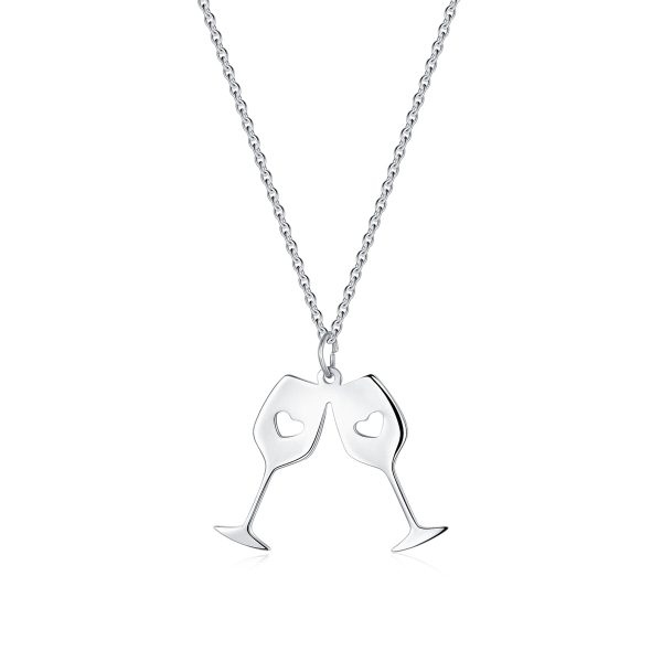 Silver-Plated Double Wine Cup Pendant Necklace For Sale