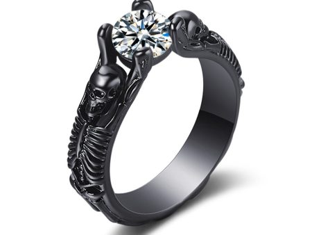 Crystal & Black-Tone Skeleton Ring For Sale