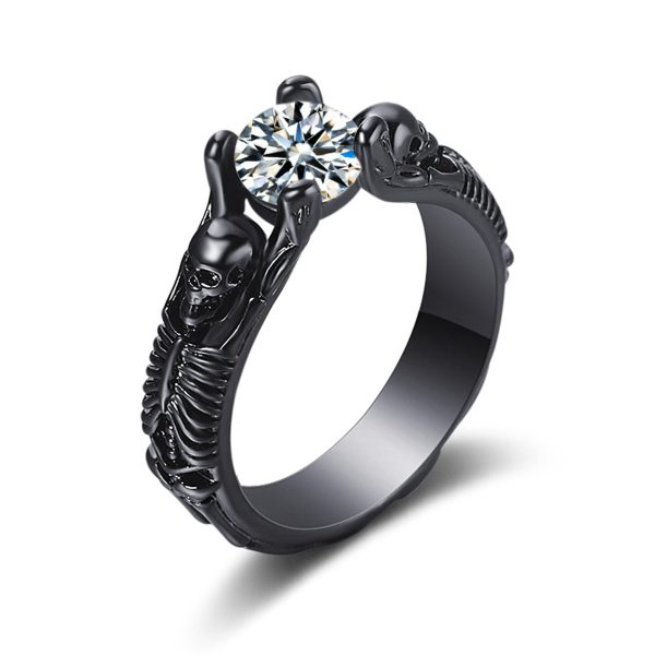 Crystal & Black-Tone Skeleton Ring For Sale