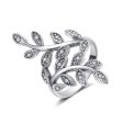 Cubic Zirconia & Silver-Plated Leaves Bypass Ring on Sale