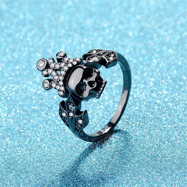 Cubic Zirconia & Black-Tone Crown Skull Ring Hot on Sale