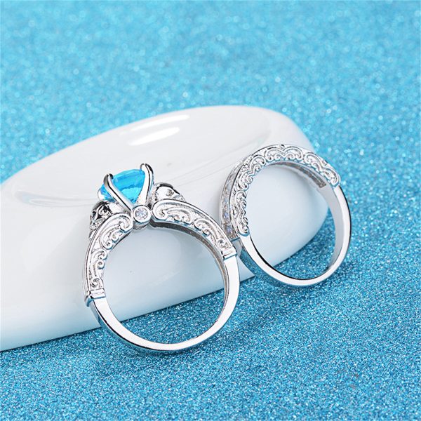 Sea Blue Crystal & Cubic Zirconia Skull Wing Ring Set Online Hot Sale