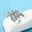 Cubic Zirconia & Silver-Plated Leaves Bypass Ring on Sale