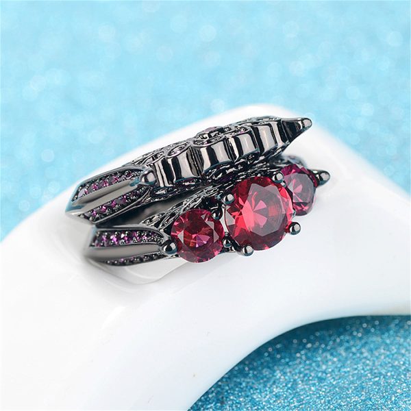 Red Crystal & Cubic Zirconia Botanical Ring Set For Cheap