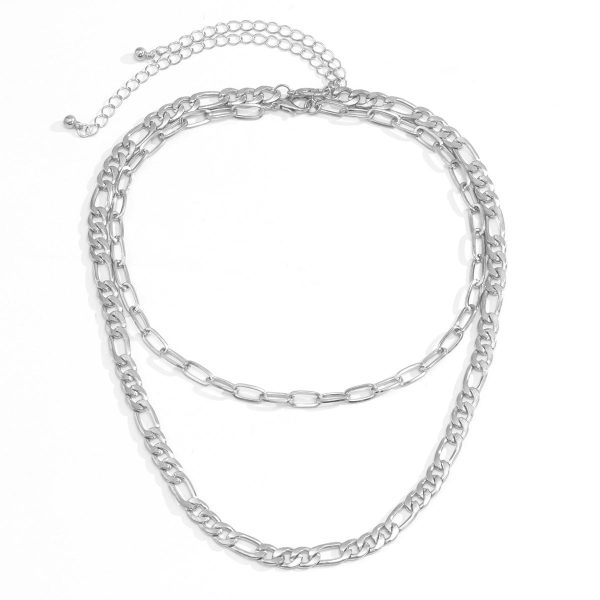 Silver-Plated Figaro Layered Necklace Online