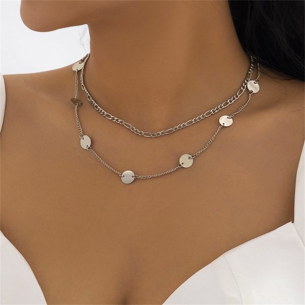 Silver-Plated Disc Layered Necklace Online