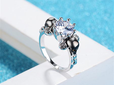 Clear Crystal & Silver-Plated Skull Rose Ring on Sale