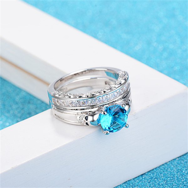 Sea Blue Crystal & Cubic Zirconia Skull Wing Ring Set Online Hot Sale