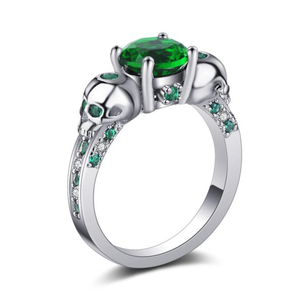 Green Crystal & Cubic Zirconia Skull-Accent Ring Online now