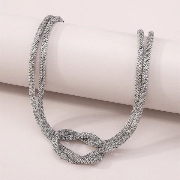 Silver-Plated Knot Layered Snake Chain Necklace Online now