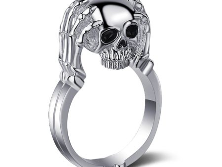 Silver-Plated & Black Skull Ring Sale